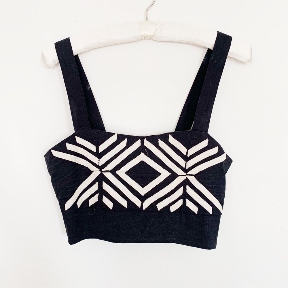 H&M Black & Cream Embroidered Crop Top